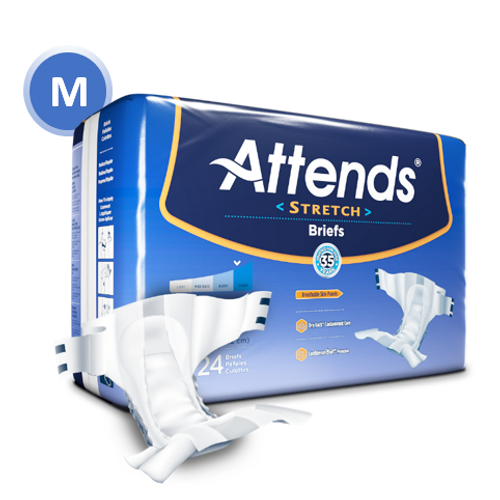 Attends - ATT DDSMR - 41512 - Attends Stretch Briefs, MEDIUM/REGULAR - Waist Size 32" - 54" - 4 bags of 24
