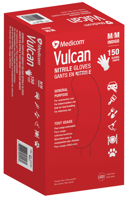 Medicom 461317 Vulcan Indigo General Usage Powder-Free Nitrile Gloves, Medium, 150/box