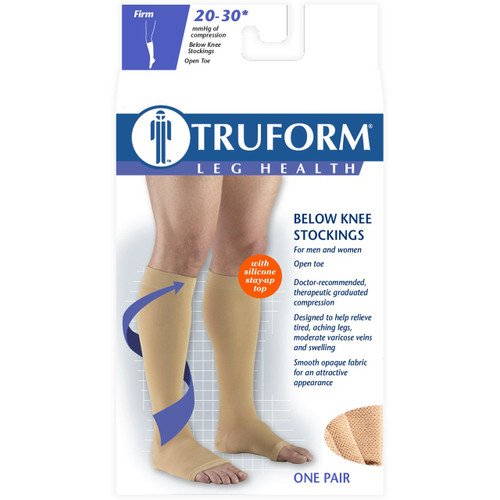 TRUFORM 0864BG Compression 20-30 mmHg Below-knee, Open-toe, Stay-up Beaded top, beige S-M-L-XL (0864BG)