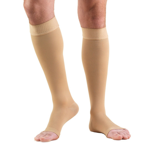 TRUFORM 0864BG-XL Compression 20-30 mmHg Below-knee, Open-toe, Stay-up Beaded top, Beige, X-Large, Pair