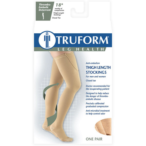 TRUFORM 8810BG-L Compression 18mmHg Thigh-high, Closed-toe, Beige, Large