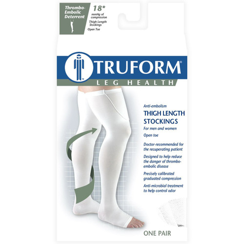 TRUFORM 0810WH-L Compression 18mmHg Thigh-high, Open-toe, White, Large