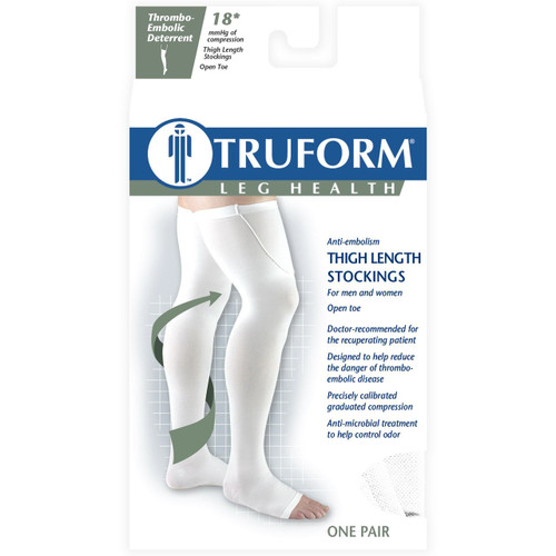 TRUFORM 0810WH-XL Compression 18mmHg Thigh-high, Open-toe, White, X-Large