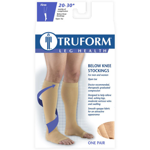 TRUFORM 0865SBL-S Compression 20-30 mmHg Below-knee, Open-toe, Black, short [15"], Small, Pair