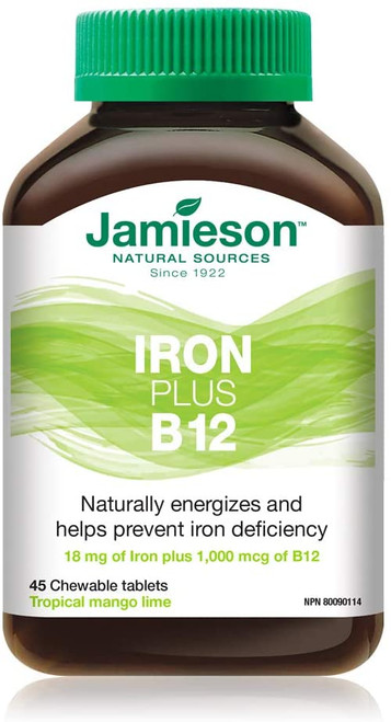 Jamieson IRON PLUS Vitamin B12, 45 TAB CHEW