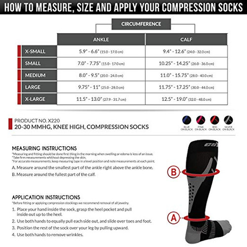 CSX X220 Compression SPORTS Socks - NEW! CSX socks, 20-30mmHg 3 Colours: Red, Pink, Silver XS-S-M-L-XL (X220) (CSX X220)