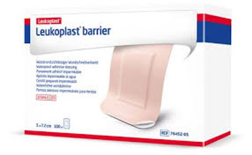BSN 7645205 LEUKOPLAST BARRIER WATERPROOF ADHESIVE DRESSING 5cm x 7.2cm BEIGE STERILE LATEX-FREE BX/100