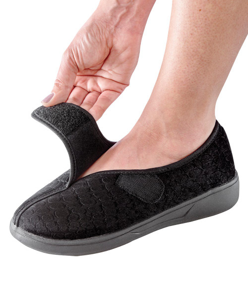 Silverts SV10010 VELCRO Brand Closure Slippers - Womens Extra Wide Slippers- Skid Resistant Black, Size=10, SV10010-SV2-10