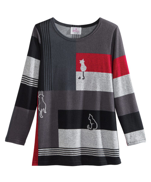 Silverts SV13020 Winter-Warm Top For Women - Conventional Wear Mature Fashion Red/Gray, Size=XS, SV13020-SV1297-XS