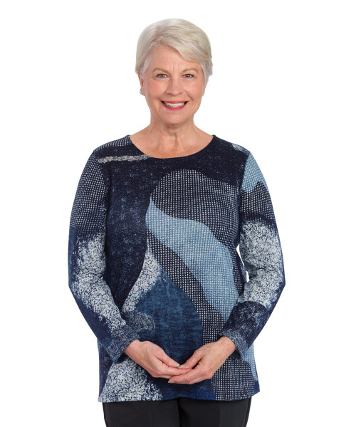 Silverts SV13020 Winter-Warm Top For Women - Conventional Wear Mature Fashion Blue/Multi, Size=S, SV13020-SV1299-S