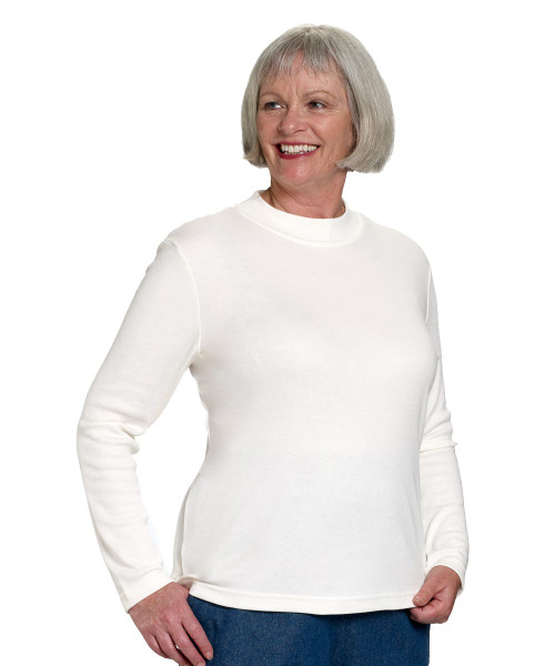 Silverts SV13060 Womens Long Sleeve Mock Turtleneck Shirt Ivory, Size=M, SV13060-SV428-M