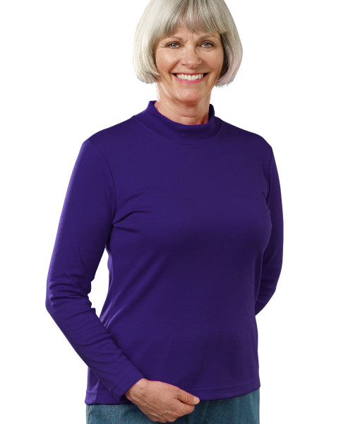 Silverts SV13060 Womens Long Sleeve Mock Turtleneck Shirt Purple, Size=S, SV13060-SV62-S