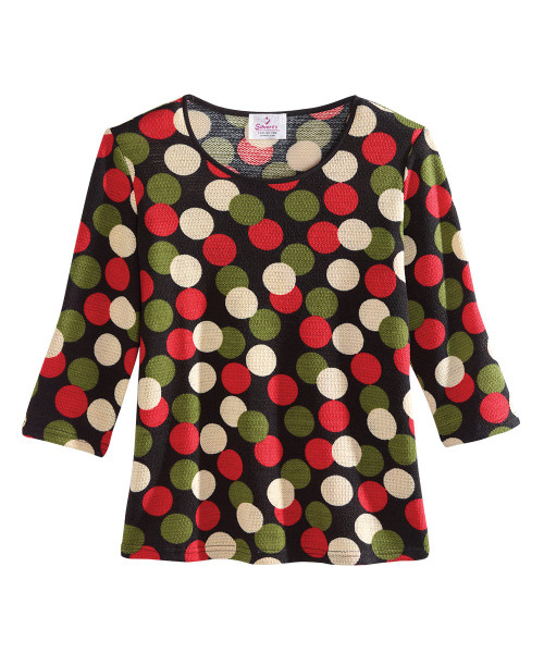 Silverts SV13070 Womens Mature Fashion Soft Sweater Knit Top Multi-Dots, Size=2XL, SV13070-SV1301-2XL