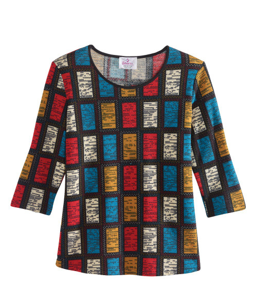 Silverts SV13070 Womens Mature Fashion Soft Sweater Knit Top Multi Check, Size=2XL, SV13070-SV1302-2XL