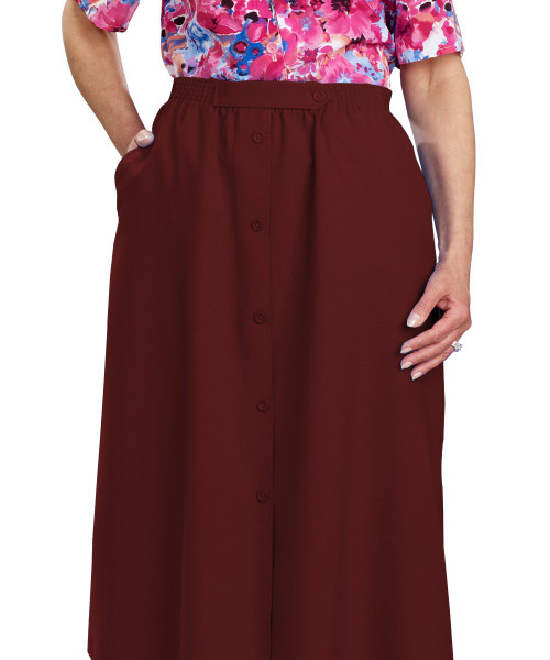 Silverts SV13130 Womens Conventional Elastic Waist Skirt Burgundy, Size=38, SV13130-SV23-38