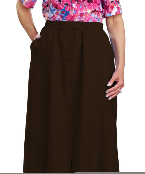 Silverts SV13130 Womens Conventional Elastic Waist Skirt Chocolate, Size=38, SV13130-SV4-38