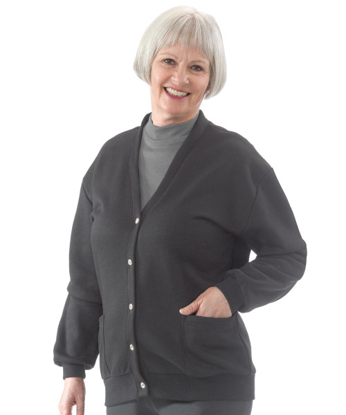 Silverts SV13690 Womens Fleece Cardigan - Two Pocket Button Front Cardigans Gray, Size=XL, SV13690-SV18-XL