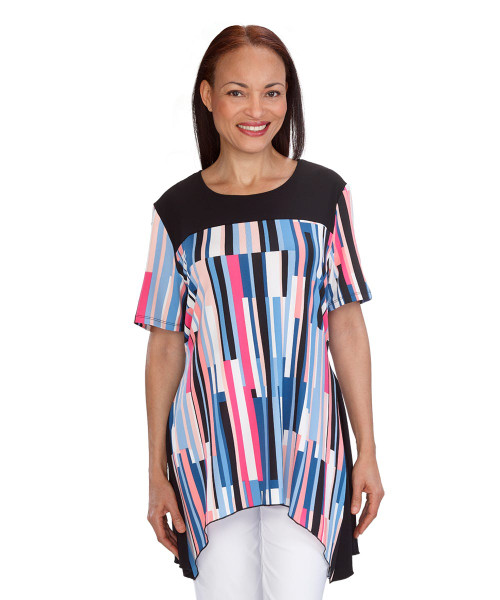 Silverts SV22010 Ladies Slimming Draped Open Back Top  Denim/Peach, Size=M, SV22010-SV1336-M