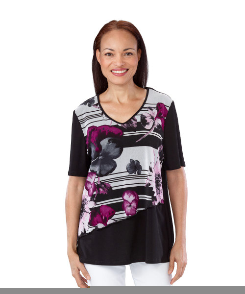Silverts SV22030 Chiffon Overlay Open-Back Top for Women Purple/Black, Size=2XL, SV22030-SV626-2XL