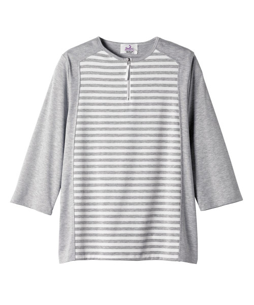 Silverts SV22540 Womens Adaptive Open Back Top with Zippered-Neck Gray/White, Size=M, SV22540-SV1295-M