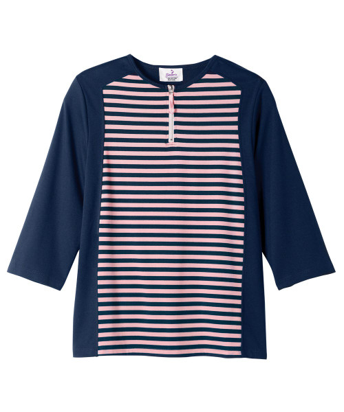 Silverts SV22540 Womens Adaptive Open Back Top with Zippered-Neck Pink/Navy, Size=L, SV22540-SV550-L