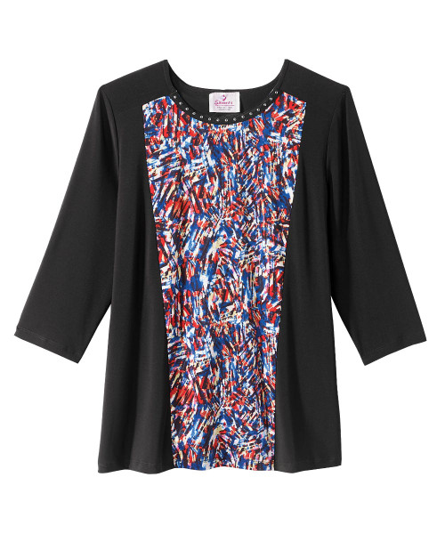 Silverts SV22550 Elegant Stud-Neck Open Back Top For Women - Womens Adaptive Open Back Top Navy Multi, Size=XL, SV22550-SV1309-XL