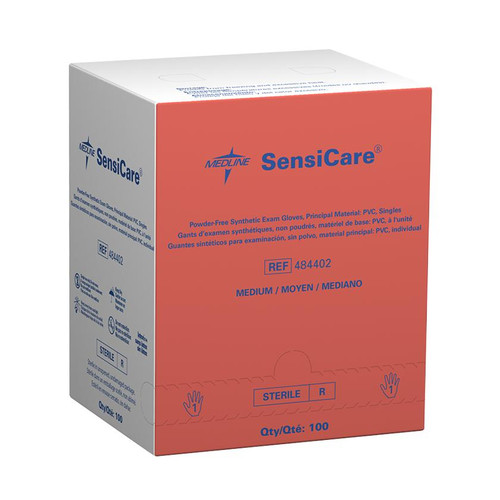 Medline 484407Z SensiCare PF Stretch Vinyl Sterile Exam Gloves, Latex-Free, Large, Beige 50pr/bx