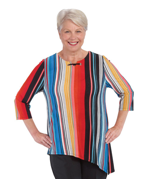 Silverts SV22590 Stylish Womens Angled Hem Adaptive Top - Open Back Top Yellow Stripe, Size=L, SV22590-SV1314-L Silverts SV22590 Stylish Womens Angled Hem Adaptive Top - Open Back Top Yellow Stripe, Size=L, SV22590-SV1314-L