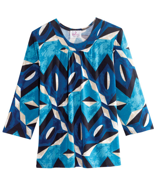 Silverts SV23180 Women's Attractive Adaptive Top Blue/Beige, Size=L, SV23180-SV761-L