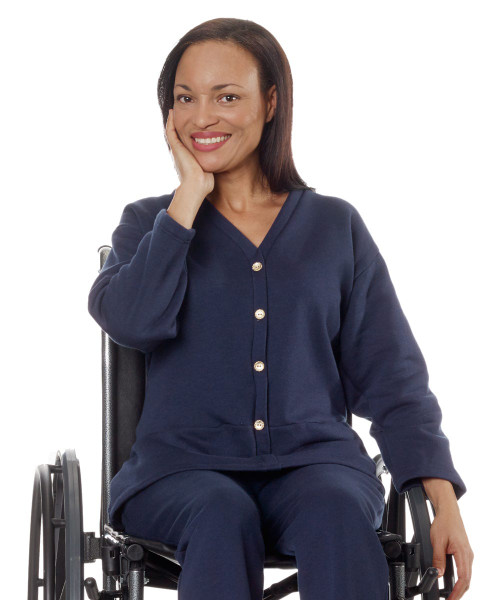 Silverts SV23250 Adaptive Fleece Cardigan for Women Navy, Size=XL, SV23250-SV3-XL