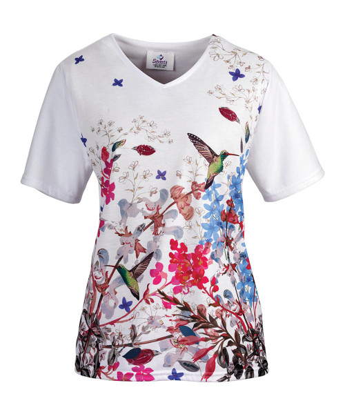 Silverts SV23280 Fashion Adaptive T Shirt Top For Women - Disabled Adult Clothing - Back Snap Tops White/Berry, Size=2XL, SV23280-SV1274-2XL