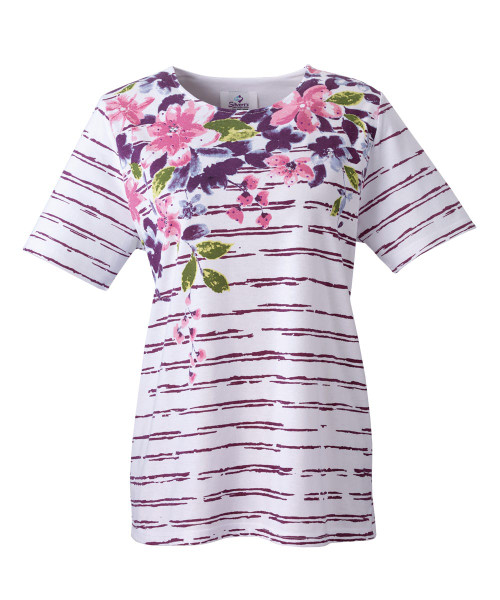 Silverts SV23290 Womens Adaptive Tshirt Top With Dazzling Print - Womens Adaptive Fashion Top For Disability White/Purple, Size=M, SV23290-SV843-M