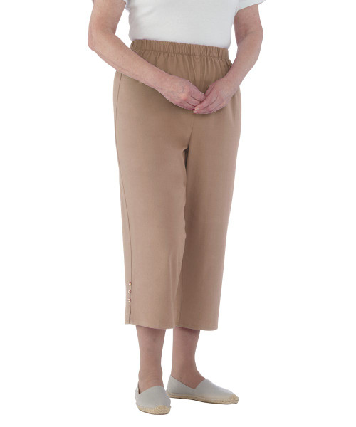 Silverts SV23430 Womens Wheelchair Cotton Capris Pants Deep Taupe, Size=S, SV23430-SV1244-S