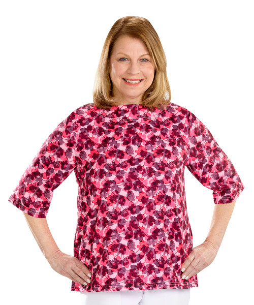 Silverts SV23620 Attractive Fashionable Womens Adaptive Top - Handicapped Adaptive Clothes For Women Floral Burnout, Size=M, SV23620-SV1157-M