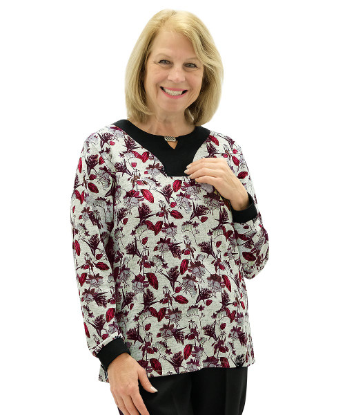 Silverts SV23690 Fashionable Soft Open Back Adaptive Top For Women Wine, Size=M, SV23690-SV10-M