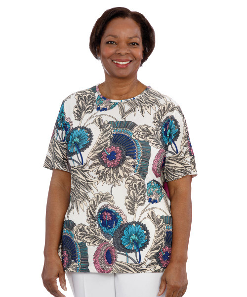 Silverts SV24720 Adaptive Scoop Neck T Shirt For Women Floral Medley, Size=M, SV24720-SV1237-M