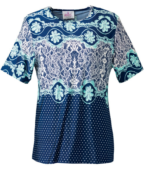 Silverts SV24720 Adaptive Scoop Neck T Shirt For Women Navy Print, Size=M, SV24720-SV1289-M