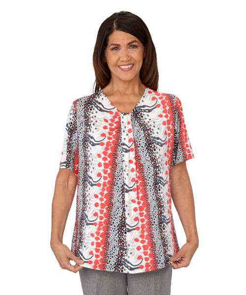 Silverts SV24770 Inverted Pleat Adaptive Open Back Top for Women  Red/Gray, Size=XL, SV24770-SV1297-XL