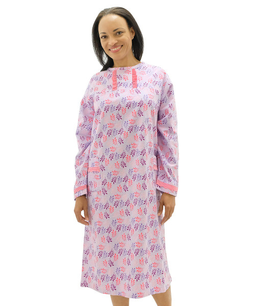 Silverts SV26070 Long Sleeve Flannel Hospital Gowns For Women - Womens Flannel Open Back Nightgown - Pretty And Comfy Back Snap Night Gowns Lilac Leaves, Size=M, SV26070-SV1229-M Silverts SV26070 Long Sleeve Flannel Hospital Gowns For Women - Womens Flannel Open Back Nightgown - Pretty And Comfy Back Snap Night Gowns Lilac Leaves, Size=M, SV26070-SV1229-M