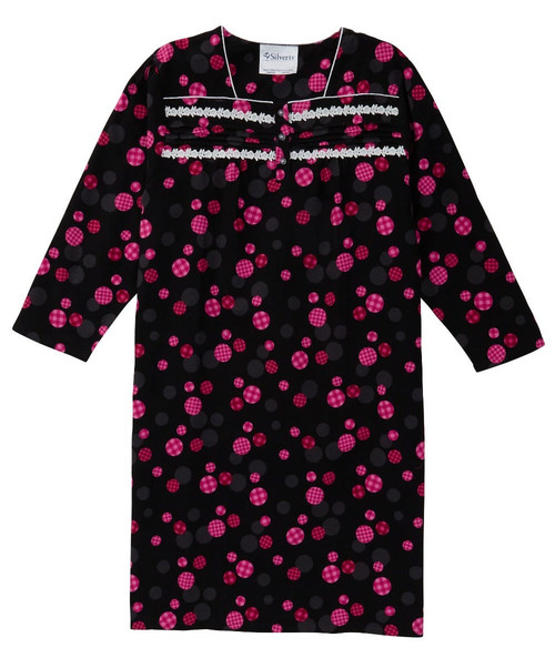 Silverts SV26300 100% Cotton Flannel Hospital Gown with Snaps  BLACK DOT, Size=M, SV26300-SV1406-M