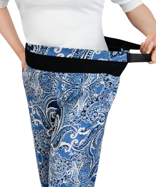 Silverts SV41020 Womens Arthritis Easy Grip Wide Leg Pull On Pants   Blue Print, Size=L, SV41020-SV49-L