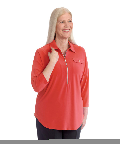 Silverts SV41030 Women's Zip-Front Top for Self-Dressing  Living Coral, Size=M, SV41030-SV1344-M Silverts SV41030 Women's Zip-Front Top for Self-Dressing  Living Coral, Size=M, SV41030-SV1344-M
