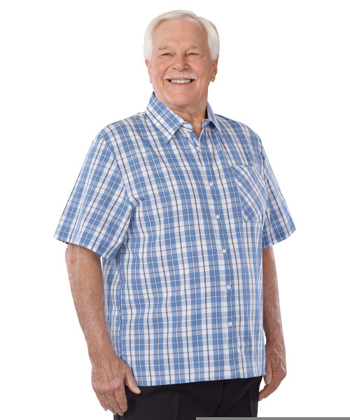 Silverts SV50700 Men's Short Sleeve Adaptive Shirts Indigo Plaid, Size=2XL, SV50700-SV1348-2XL
