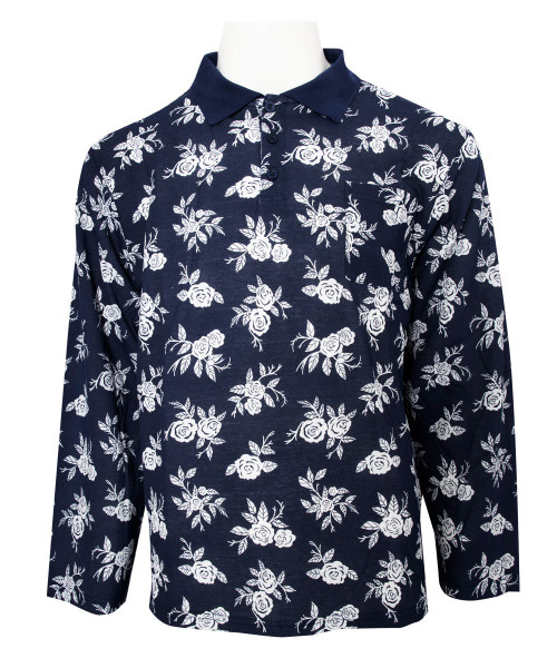 Silverts SV51830 Mens Adaptive Polo Shirt Top - Adaptive Golf Shirt Navy Print, Size=3XL, SV51830-SV1289-3XL