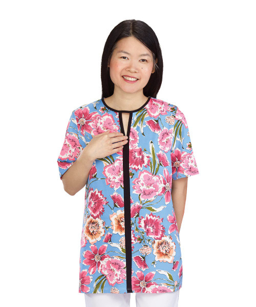 Silverts SV22020 Women's Attractive Open-Back Spring Print Top Blue Flower, Size=L, SV22020-SV423-L