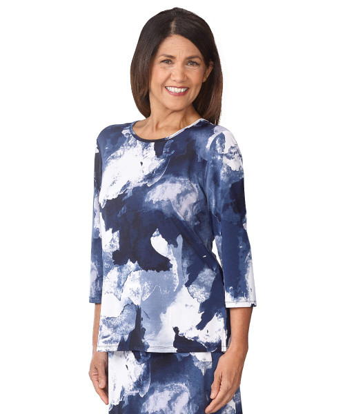 Silverts SV22630 Women's Gorgeous Patterned Adaptive Top Indigo Cloud, Size=M, SV22630-SV1358-M