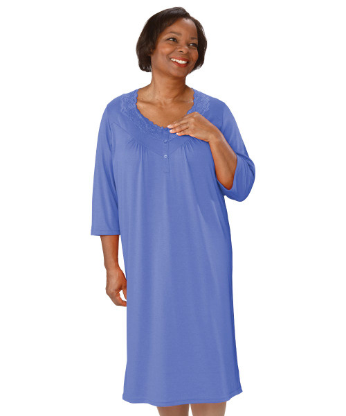 Silverts SV26210 Soft Womens Lace-Trimmed Hospital Patient Gown  Oxford Blue, Size=3XL, SV26210-SV1130-3XL