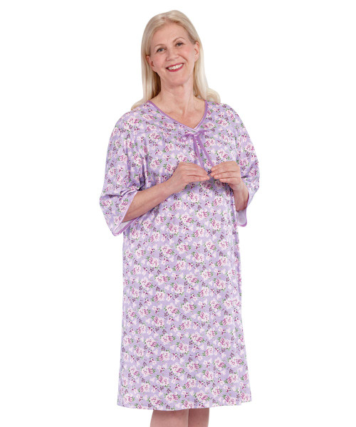 Silverts SV26000 Soft Womens Hospital Gowns Mauve Flower, Size=XS, SV26000-SV557-XS