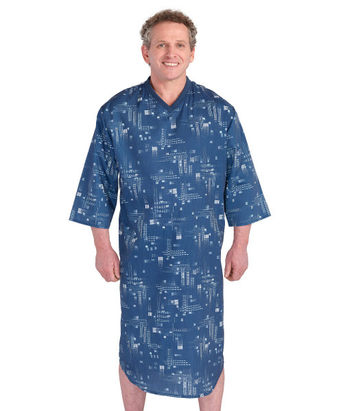 Silverts SV50050 Poly-Cotton Hospital Gowns for Men Navy/Gray, Size=XL, SV50050-SV1372-XL