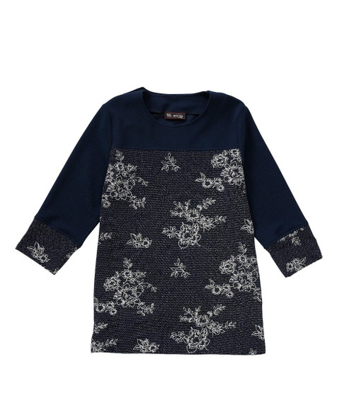 Silverts SV22140 Women's 3/4 Sleeve Open Back Top Crew Neck Navy/Navy, Size=S, SV22140-SV1178-S